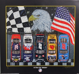 2000 Armed Forces " A Five Car Salute " Artist Proof Sam Bass Print 27" X 25" 2000 Armed Forces " A Five Car Salute " Artist Proof Sam Bass Print 27" X 25"