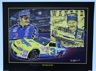 Autographed Dale Earnhardt "Blast from the Past" Original Sam Bass 24" X 31" Print w/ COA Sam Bass, Dale Earnhardt, 1999 Winston Cup Champion, Monster Energy Cup Series, Winston Cup, Poster