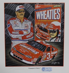 Autographed Dale Earnhardt "Champions Choice" Original 1996 Sam Bass 27" X 24" Print w/ COA and Blue #3 Diecast Stamp Sam Bass, Intimidator, Earnhardt Sr., 1987, Monster Energy Cup Series, Winston Cup,Poster, The Count of Monte Carlo, Chanpion, Ralph