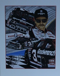 Dale Earnhardt "Back in Black" Original 1995 Sam Bass 27" X 21" Print Sam Bass, Intimidator, Earnhardt Sr., 1987, Monster Energy Cup Series, Winston Cup,Poster, The Count of Monte Carlo, Chanpion, Ralph