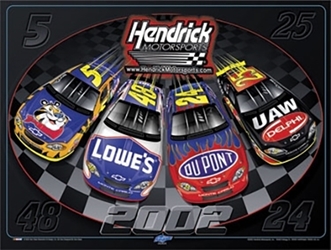Jeff Gordon, Jerry Nadeau, Joe Nemechek and Jimmie Johnson "Hendrick Motorsport 2002" Sam Bass Poster 24" X 18" Sam Bas Poster