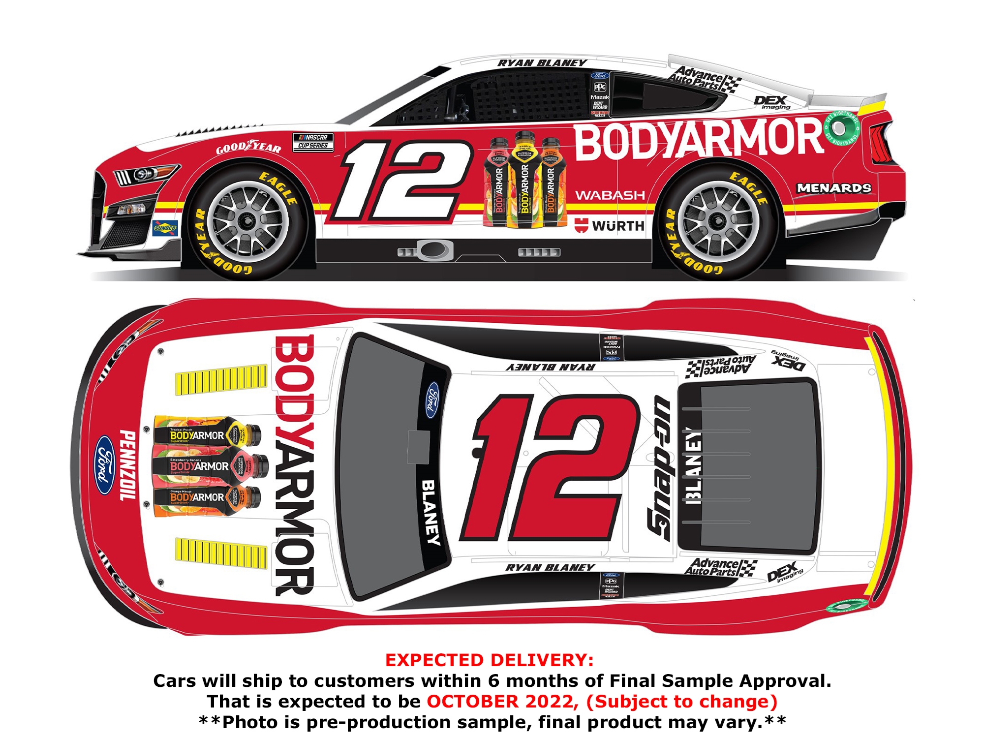 Red Paint Pen Details about   2018 Ryan Blaney Autographed Body Armor 1:24 Nascar Diecast 